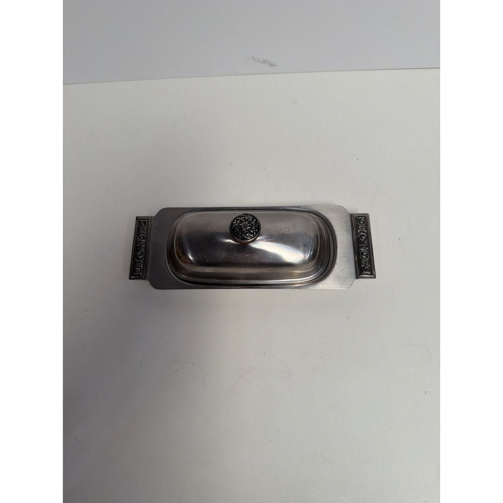 Vintage International Decorator 18-8 Stainless Steel Covered Butter Dish with Gl